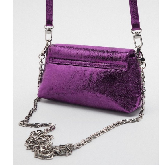 ZARA Purple Metallic Effect Chain Crossbody Bag NWT - Picture 5 of 15